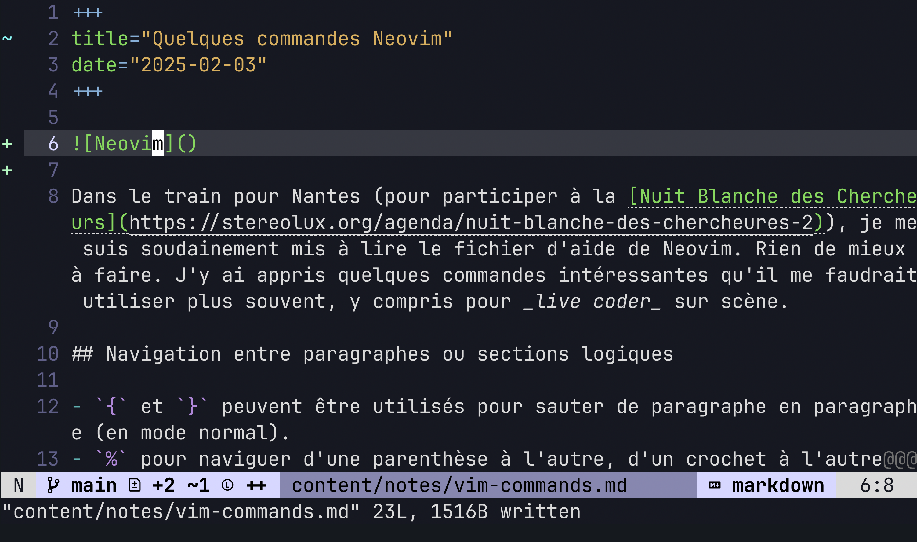 Quelques commandes Neovim